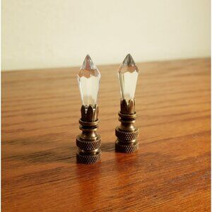 Crystal Lamp Finial Faceted Cone Retro Antique Color Brass Base 2.25" Set of 2